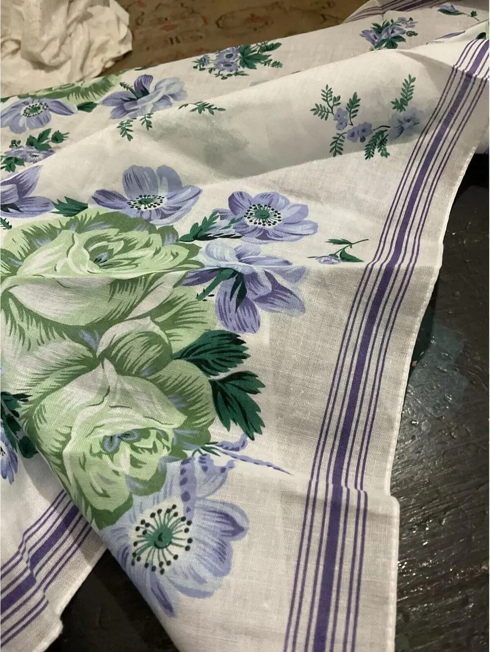 Cambridge Dry Goods Floral Cotton Scarf with Purple and Green Roses